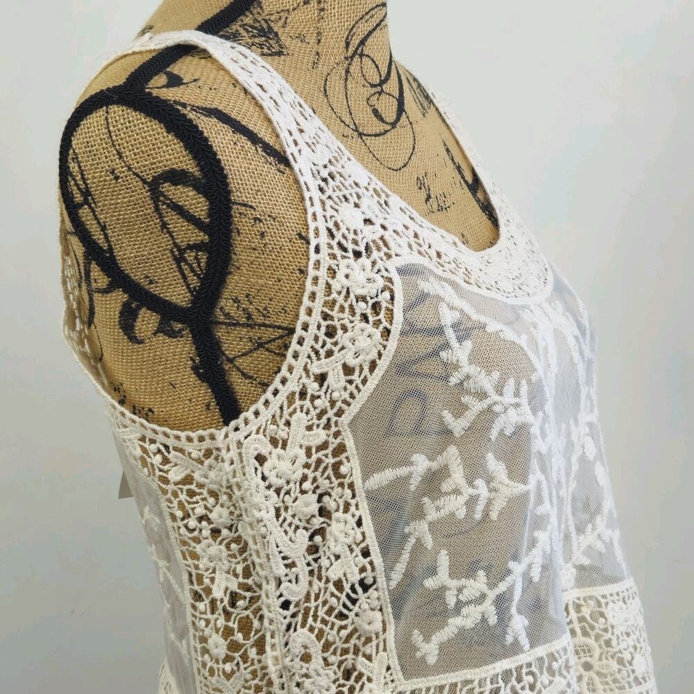 Express Top S Ivory Lace Mesh Peplum Sleeveless Boho Festival Coastal Fairycore - Picture 6 of 9